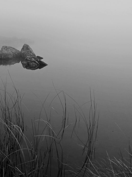 Angle Tarn looms out of the mist. Photo by Ian Mateer